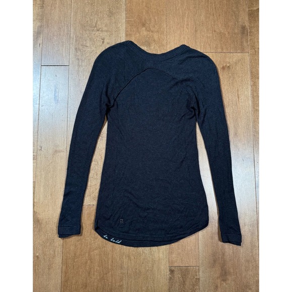 Lululemon Sit In Lotus Sweater Black 100% Merino Wool Thumbholes Women's Size 2 - Picture 2 of 6